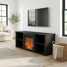 Wood TV stand, fireplace, Americano finish, modern design, multi-functional