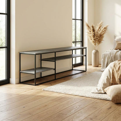 French Oak Grey Wood TV Stand for Up to 78-Inch Screens with Storage Space