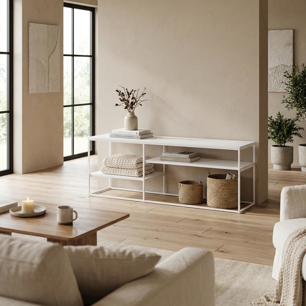 Modern White TV Stand for 78 Inch TVs with Solid Wood Construction
