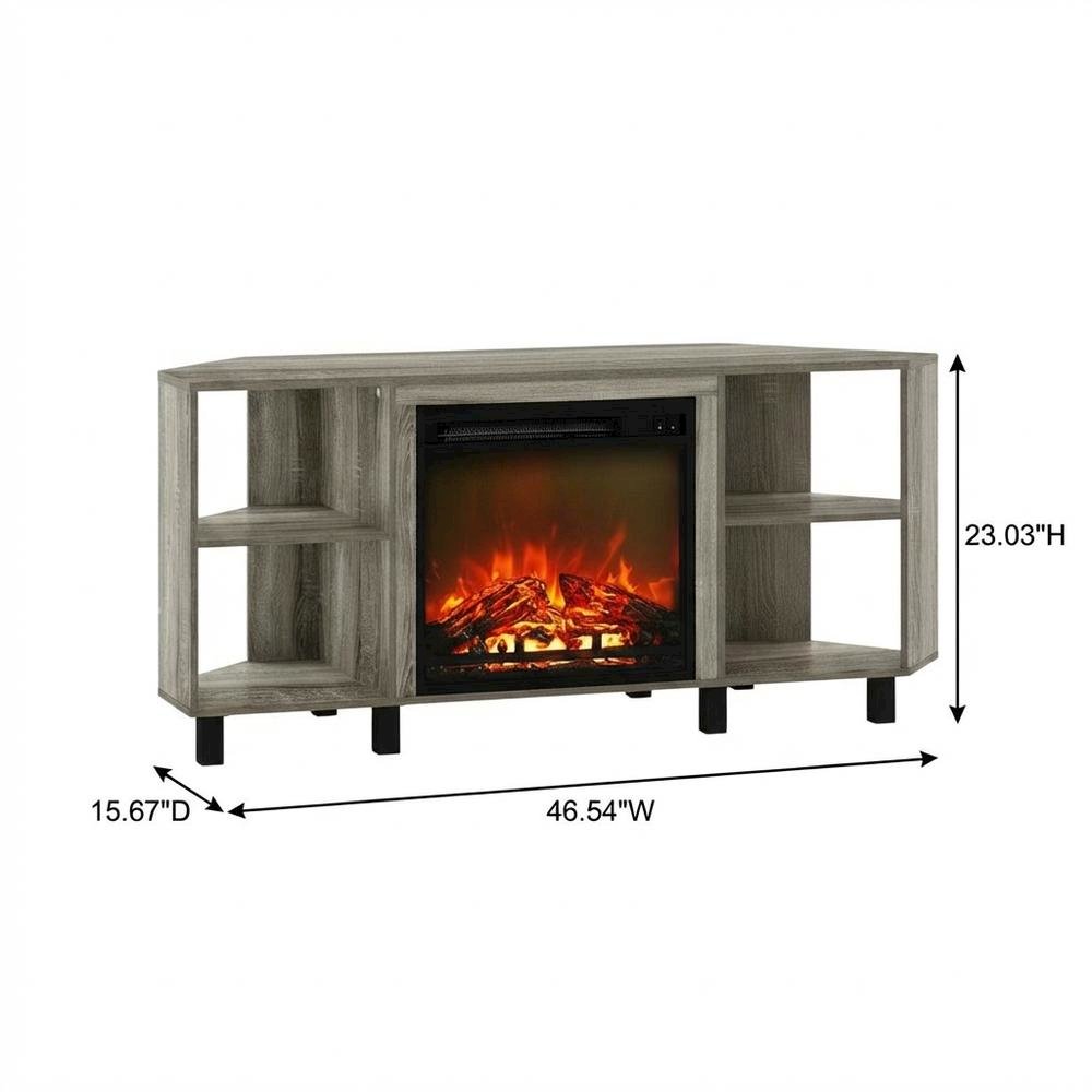 Wood TV stand with metal legs for up to 55-inch screens in French Oak Grey