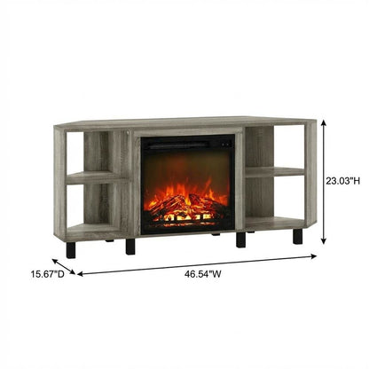 Wood TV stand with metal legs for up to 55-inch screens in French Oak Grey
