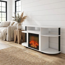 White Entertainment Center Stand with Fireplace for 55-Inch TVs, Solid Wood