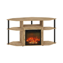Black open storage corner fireplace TV stand, spacious shelves, 55-inch screens