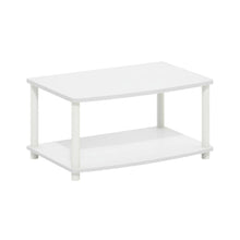 White 2-Tier Elevated TV Stand with Rubberwood Solids and Walnut Veneers