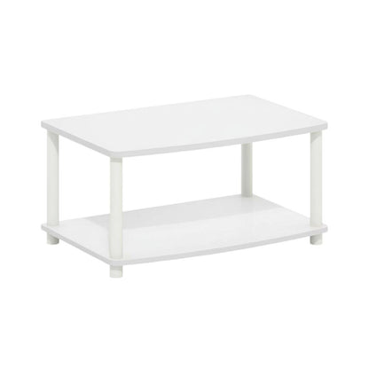 White 2-Tier Elevated TV Stand with Rubberwood Solids and Walnut Veneers