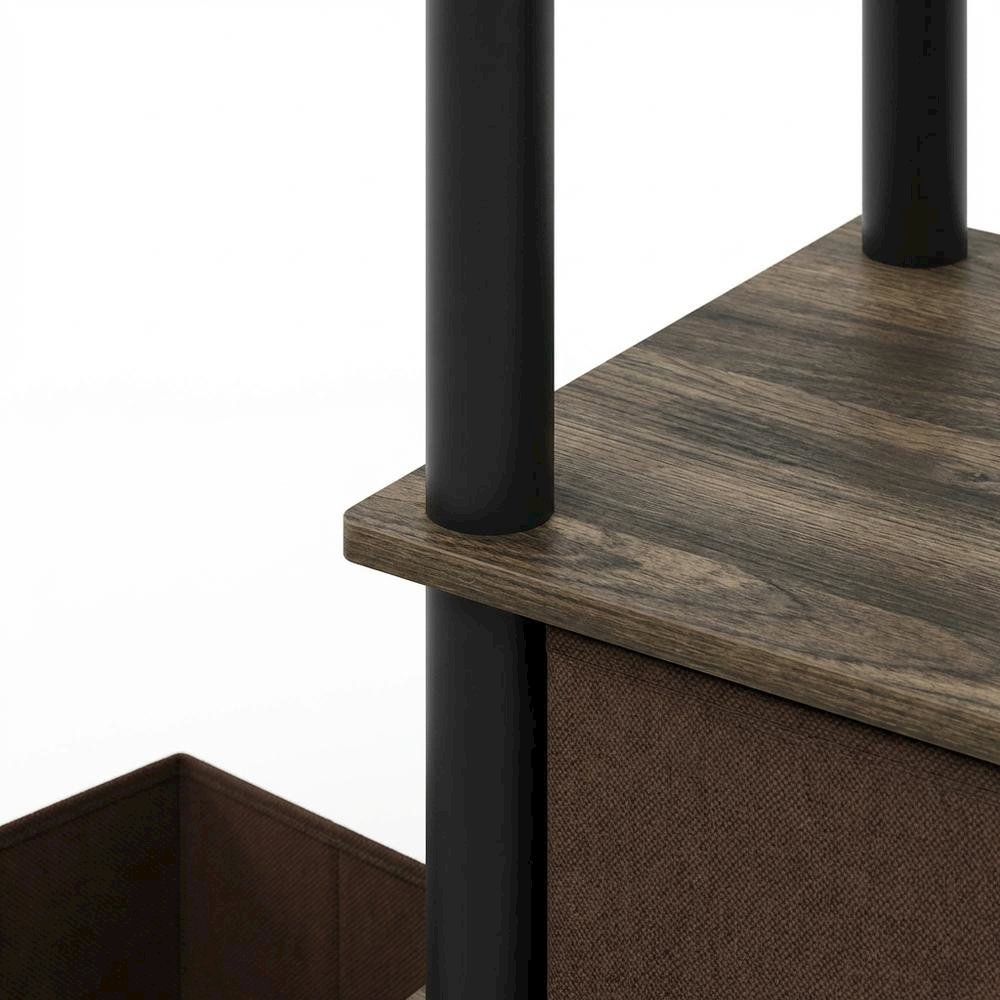 Wood TV stand for up to 50-inch with storage bin in dark brown and black finish