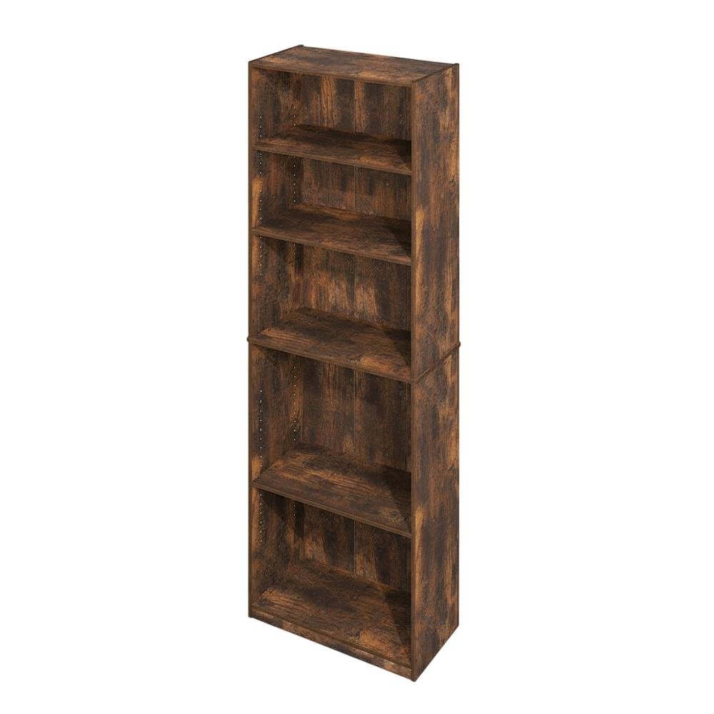 Amber oak 5-tier adjustable shelf bookcase with wood construction