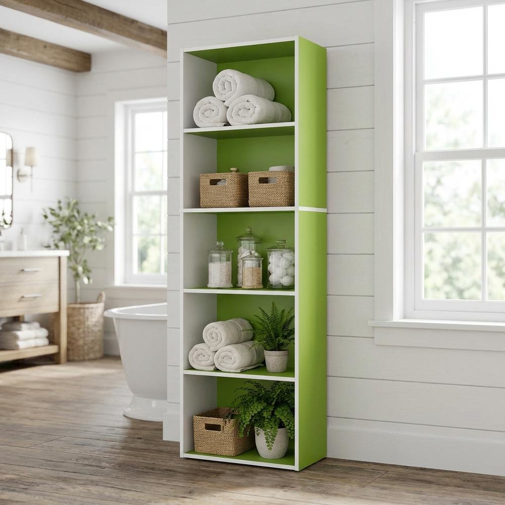 Reversible Color Open Shelf Bookcase, White and Green, Multi-Functional Storage
