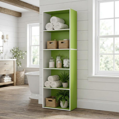 Reversible Color Open Shelf Bookcase, White and Green, Multi-Functional Storage