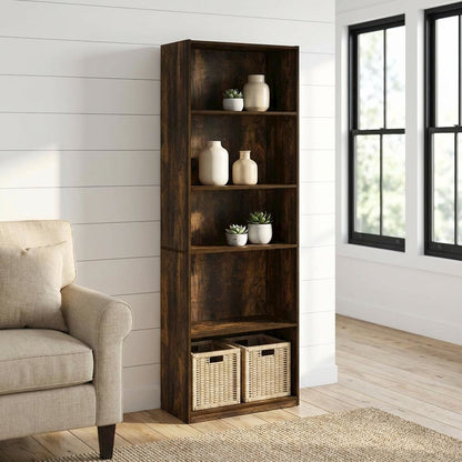 Wood Bookcase with Adjustable Shelves and Modern Design
