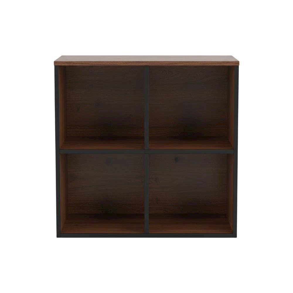 Wooden 3x2 Bookcase with Storage Bins in Walnut Finish for Organized Living