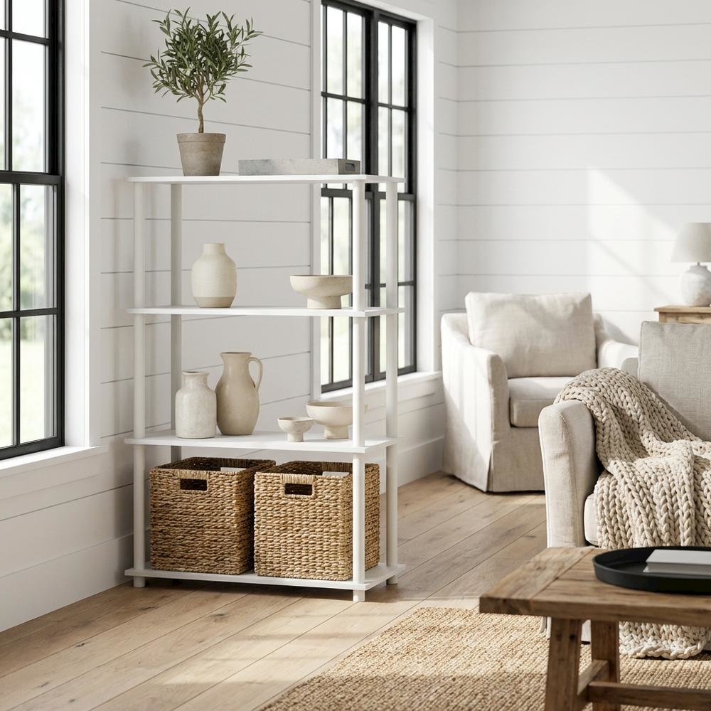 Wooden Bookcase with Open Shelves for Living Room and Office Use