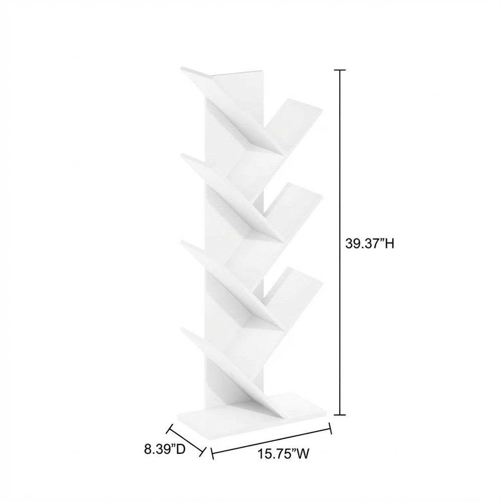 Wooden white bookcase with vertical storage and sleek design