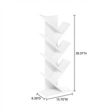 Wooden white bookcase with vertical storage and sleek design