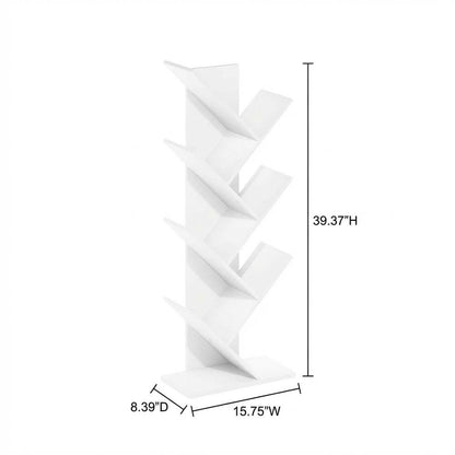 Wooden white bookcase with vertical storage and sleek design