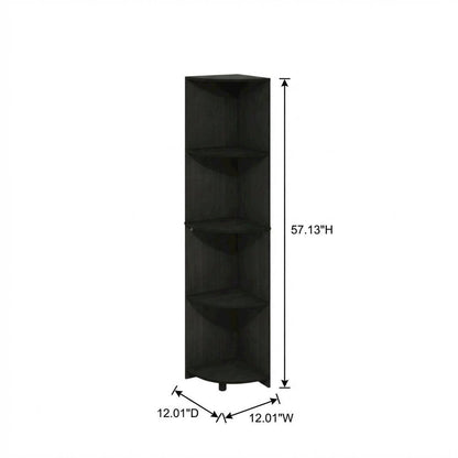 Espresso 4-Tier Corner Bookcase with Multiple Shelves for Space Optimization