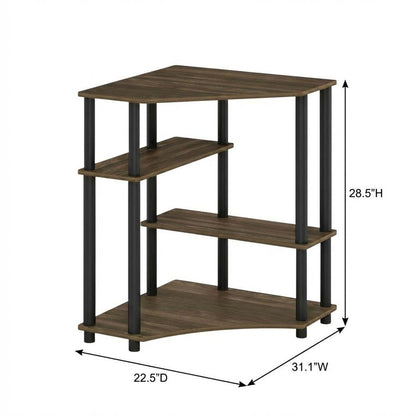 Corner Office Desk With Shelves, Columbia Walnut And Black Finish
