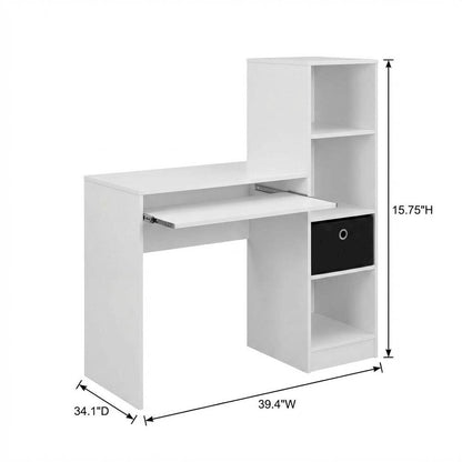 White, Black multipurpose computer desk with storage bin, home office workspace