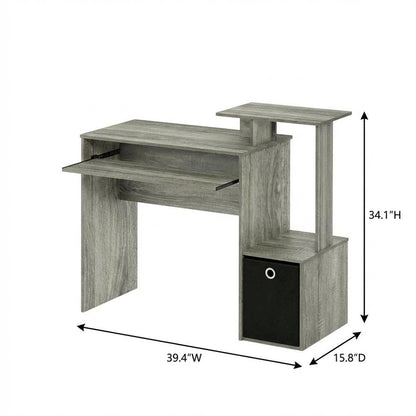 Wooden French Oak Finish Home Office Computer Desk with Storage Bin