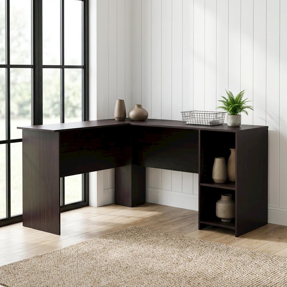 L-Shaped Desk, Bookshelves in Espresso Finish, Space-Saving Computer Workstation