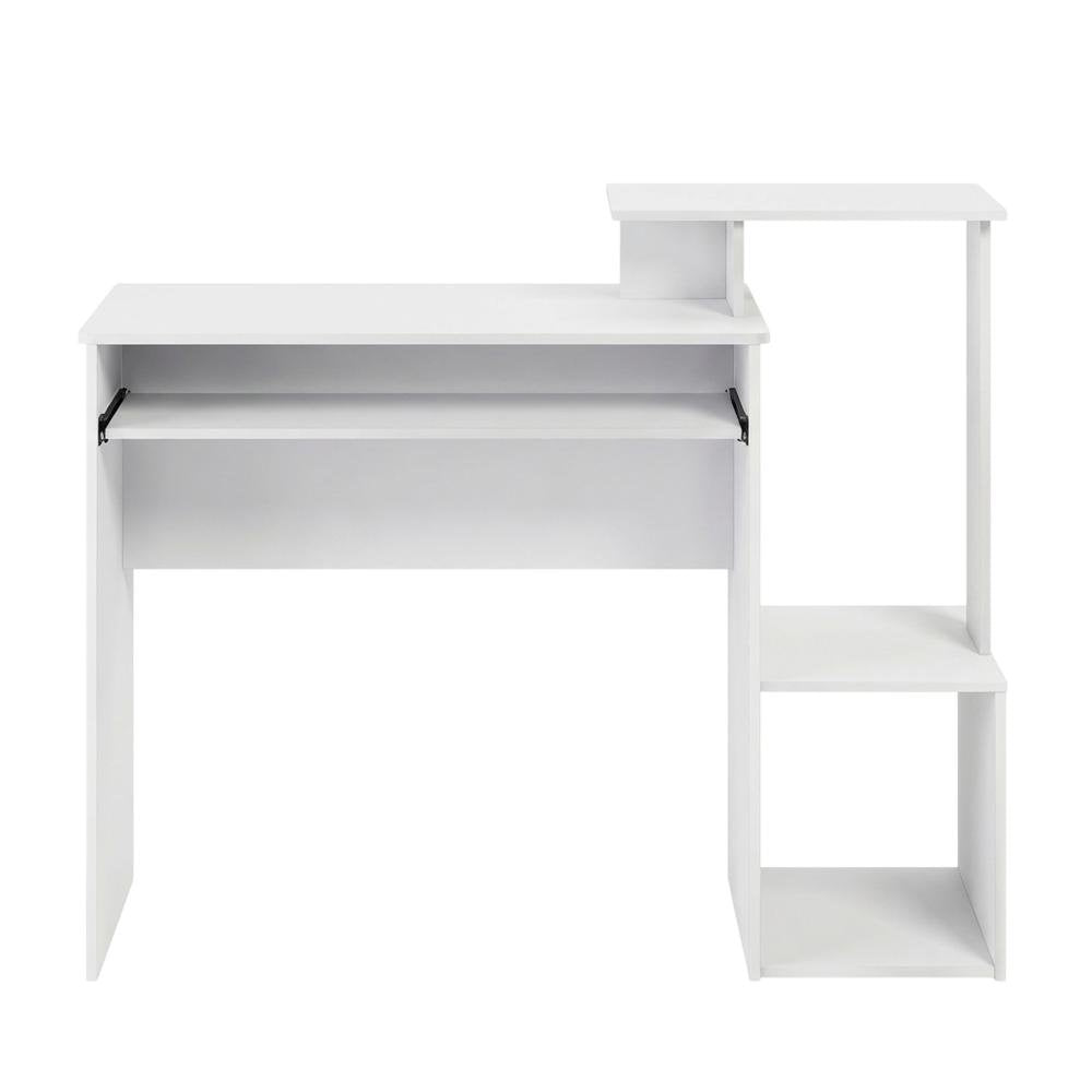 White, Black multipurpose computer desk with storage bin, home office workspace