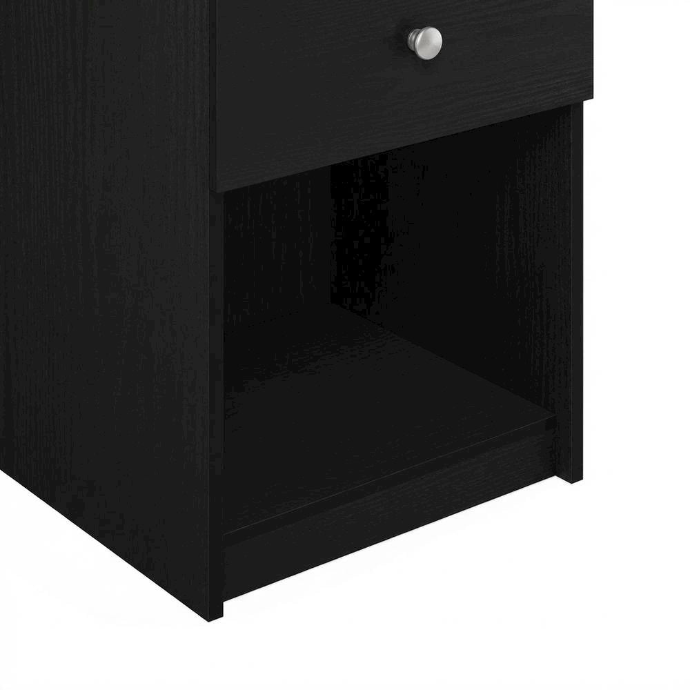 Black wood nightstand with one drawer and modern design