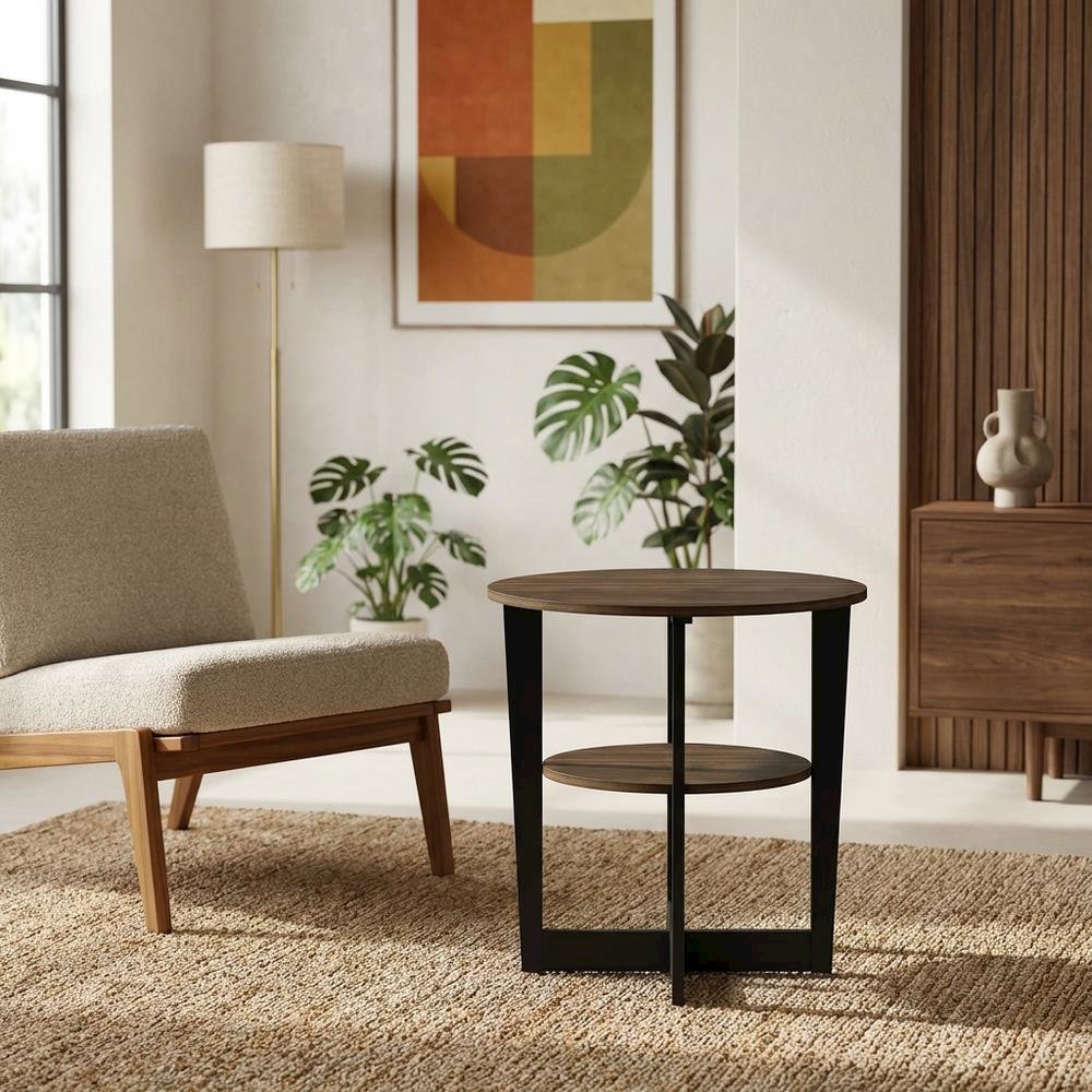 Walnut and Black Oval End Table with Modern Style and Sturdy Frame