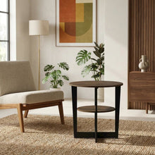 Walnut and Black Oval End Table with Modern Style and Sturdy Frame