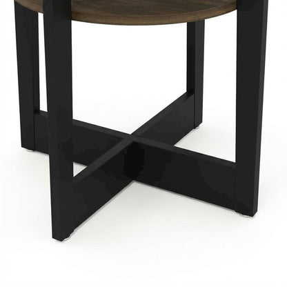 Walnut and Black Oval End Table with Modern Style and Sturdy Frame