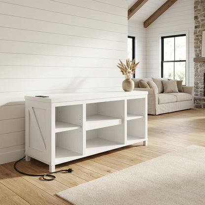 Wooden 3-Tier Entertainment Center for TV up to 55 Inch, USB Ports, Power Outlet