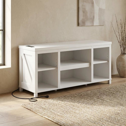 Wooden 3-Tier Entertainment Center for TV up to 55 Inch, USB Ports, Power Outlet