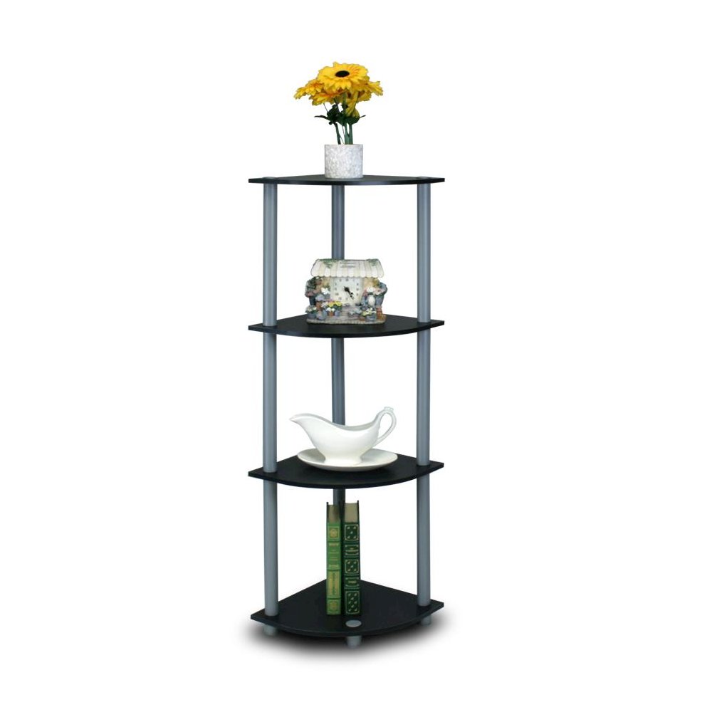 Furinno Turn-N-Tube 4-Tier Corner Display Rack Multipurpose Shelving Unit, Black/Grey
