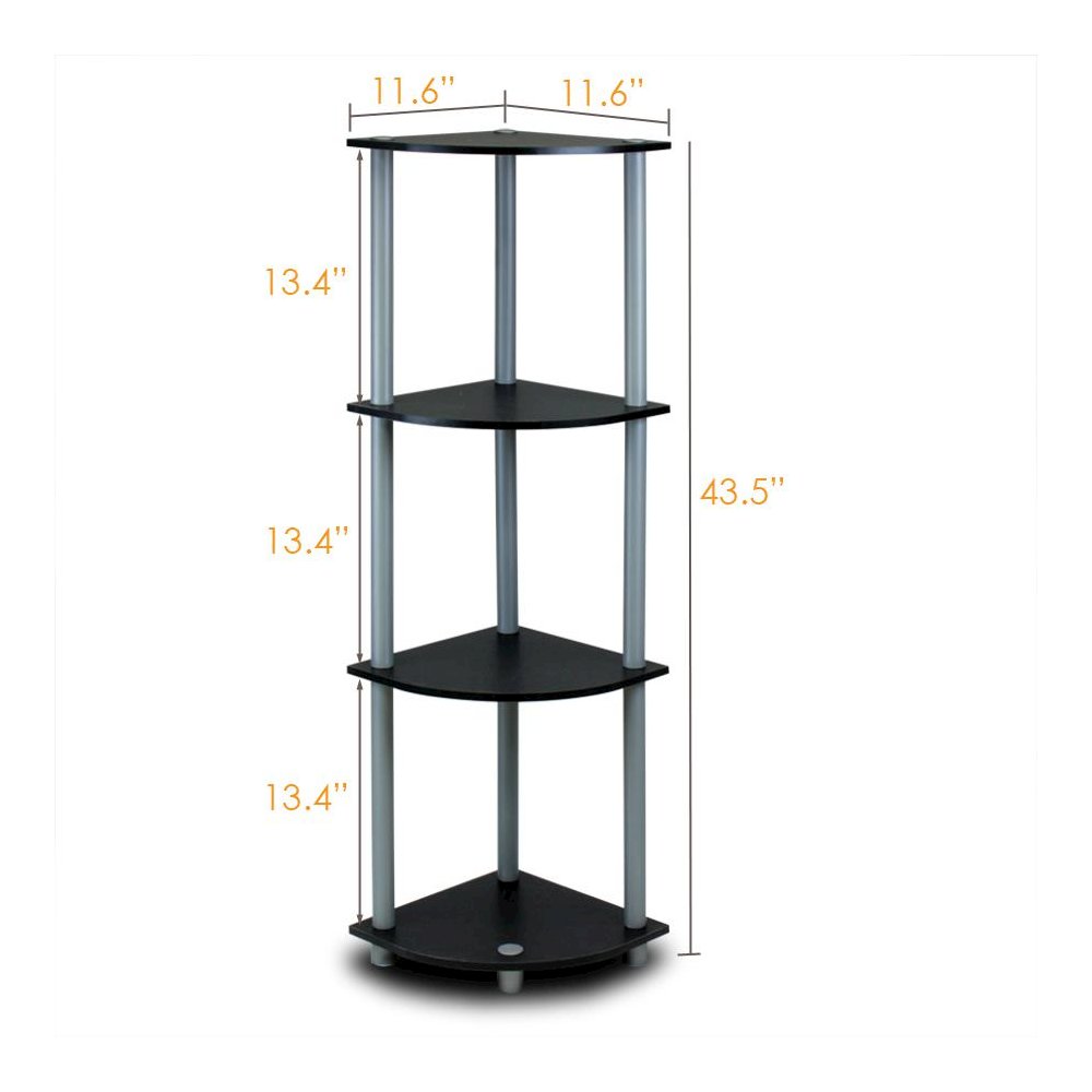 Furinno Turn-N-Tube 4-Tier Corner Display Rack Multipurpose Shelving Unit, Black/Grey