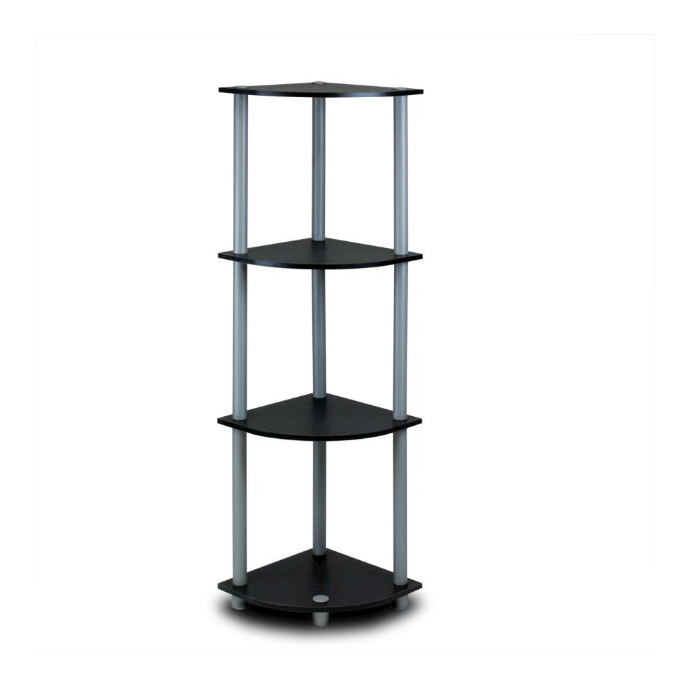 Furinno Turn-N-Tube 4-Tier Corner Display Rack Multipurpose Shelving Unit, Black/Grey