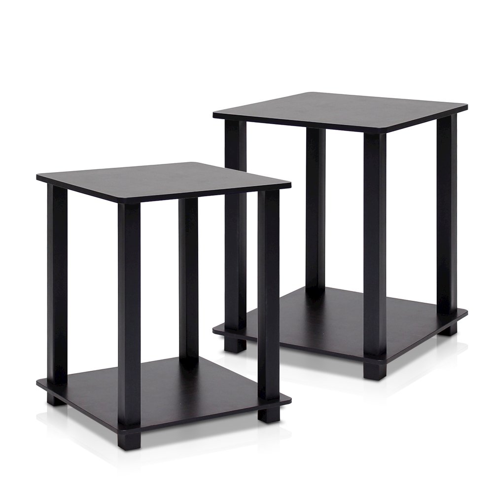 Black Wooden End Tables Set of 2 with Two-Tier Storage for Living Room