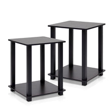 Black Wooden End Tables Set of 2 with Two-Tier Storage for Living Room