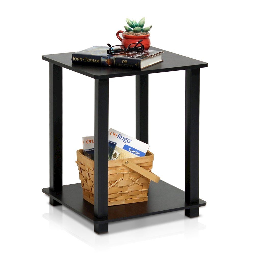Black Wooden End Tables Set of 2 with Two-Tier Storage for Living Room