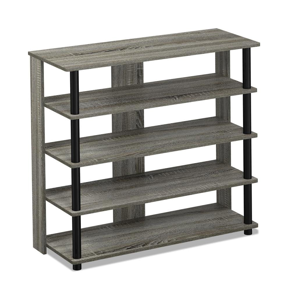 Grey Wooden 5-Tier Shoe Rack Organizer for Entryway and Home Storage