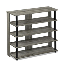 Grey Wooden 5-Tier Shoe Rack Organizer for Entryway and Home Storage