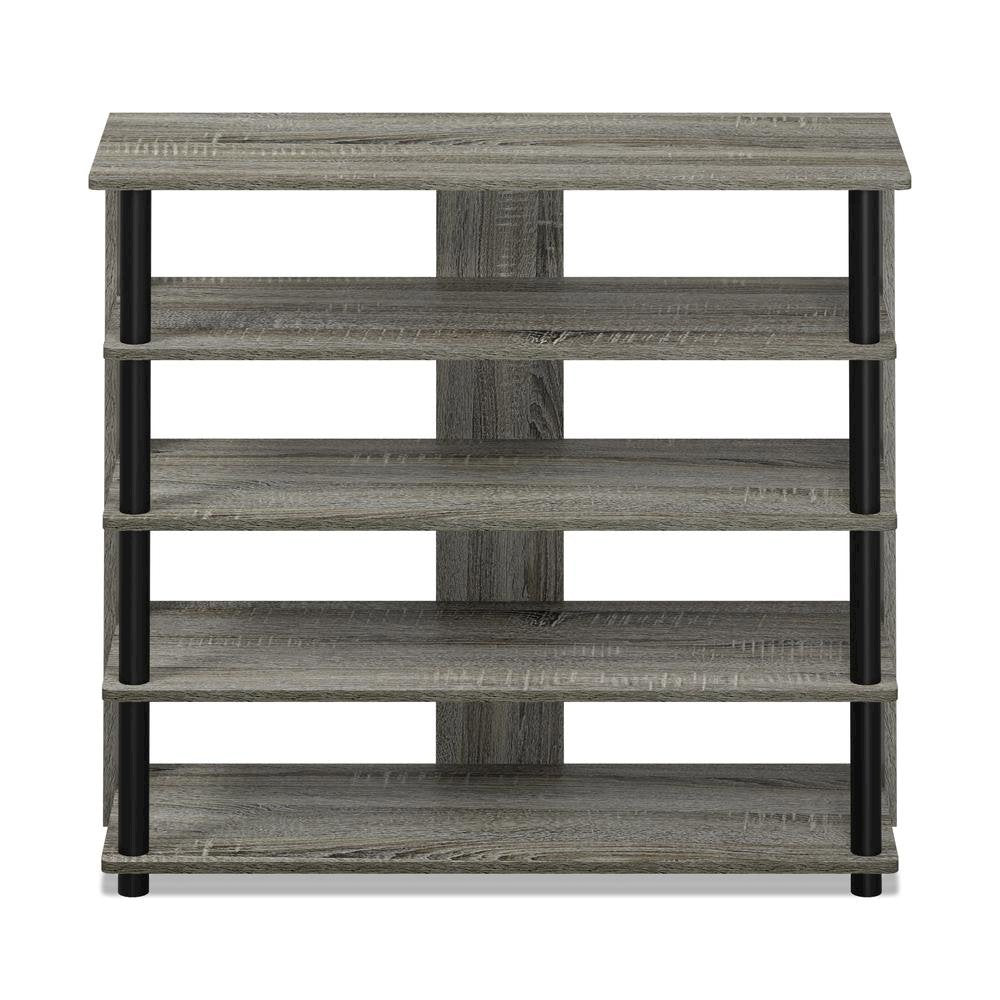 Grey Wooden 5-Tier Shoe Rack Organizer for Entryway and Home Storage