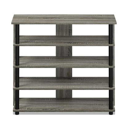 Grey Wooden 5-Tier Shoe Rack Organizer for Entryway and Home Storage