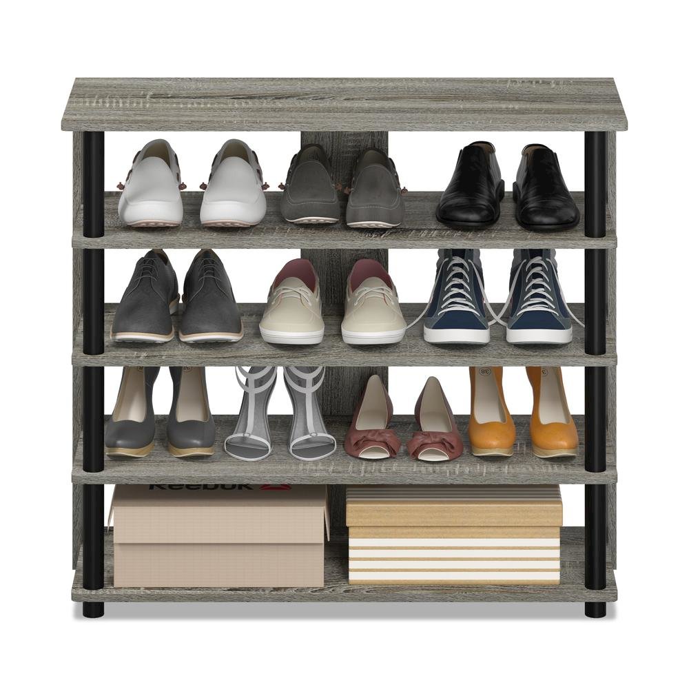 Grey Wooden 5-Tier Shoe Rack Organizer for Entryway and Home Storage