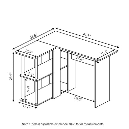 Black L Shaped Desk with Bookshelf and Storage Drawers for Office Use