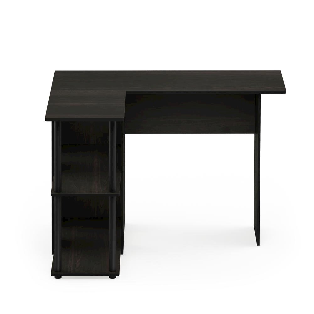 Black L Shaped Desk with Bookshelf and Storage Drawers for Office Use