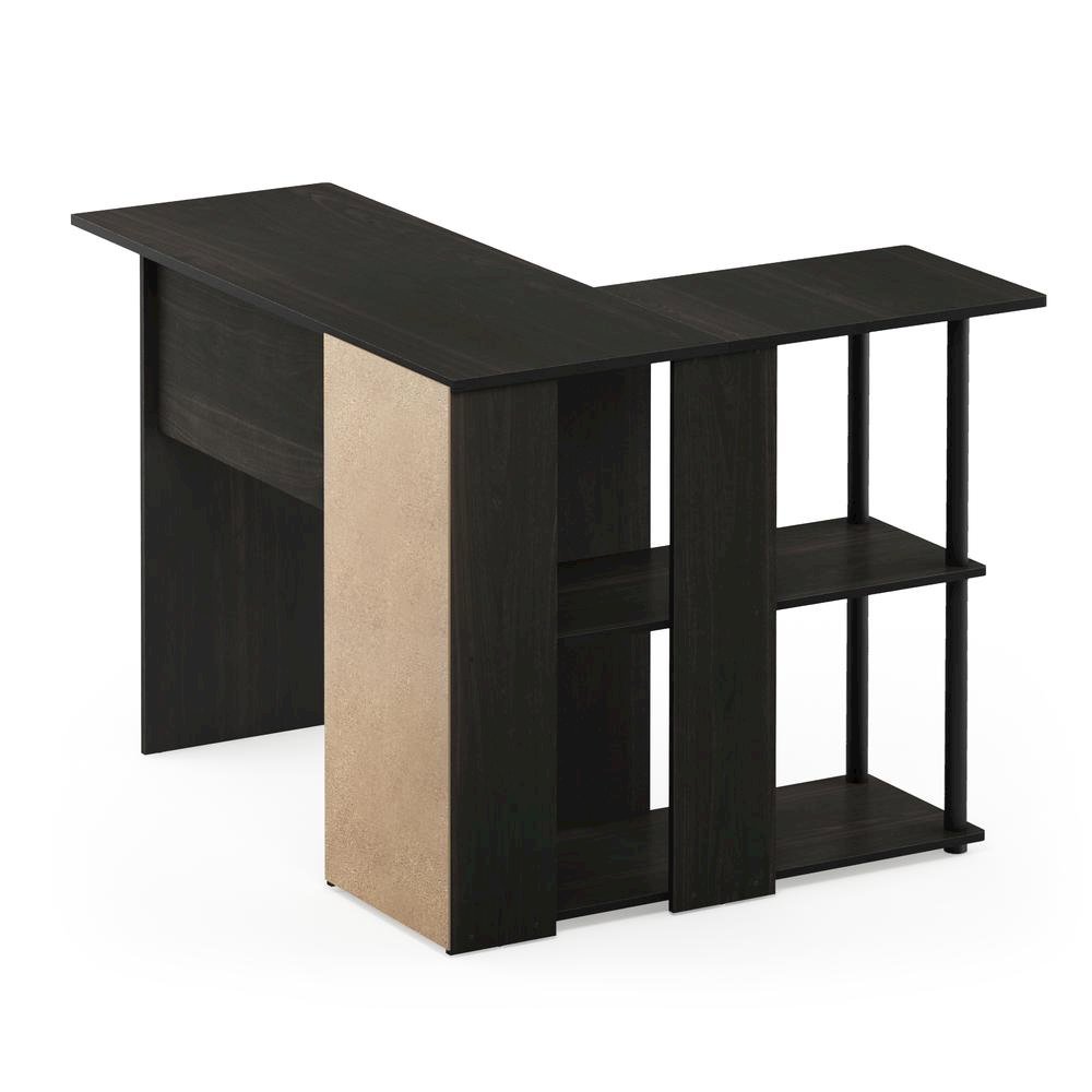 Black L Shaped Desk with Bookshelf and Storage Drawers for Office Use