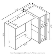 Grey Corner Office Desk with Storage Bookshelf for Writing and Study