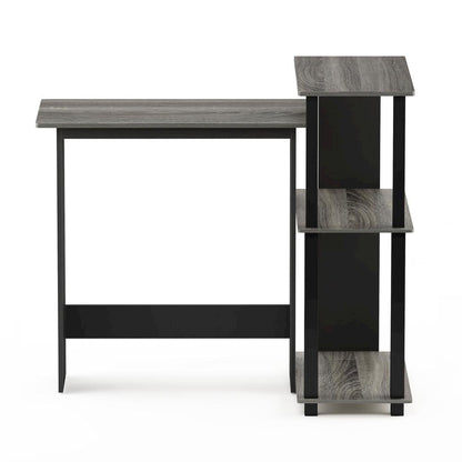 Grey Corner Office Desk with Storage Bookshelf for Writing and Study