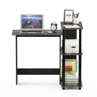 Grey Corner Office Desk with Storage Bookshelf for Writing and Study