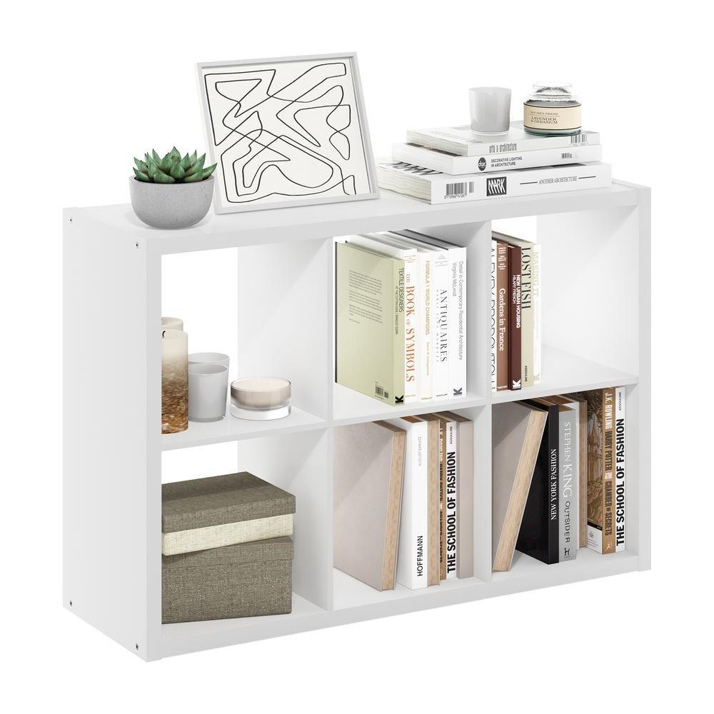 White Engineered Wood 6 Cube Storage Organizer with Open Back Modern Design