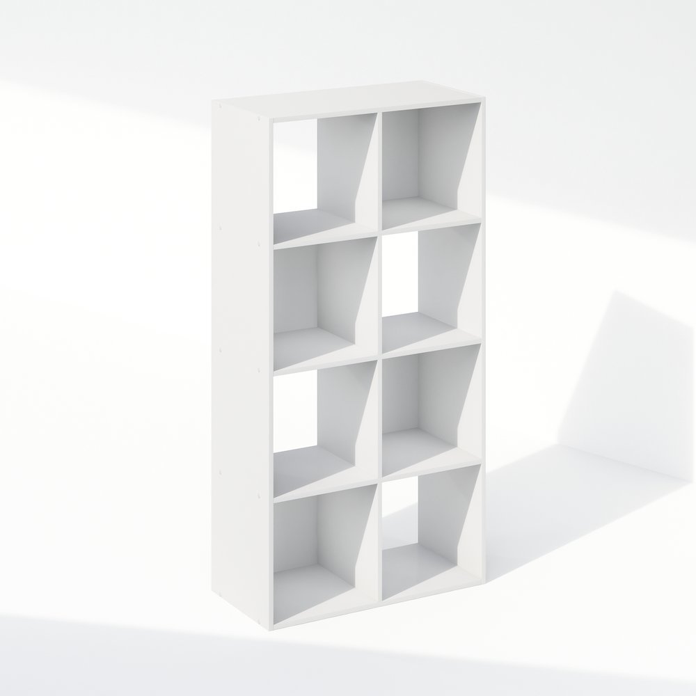 White Engineered Wood 8 Cube Storage Organizer with Open Back Shelves
